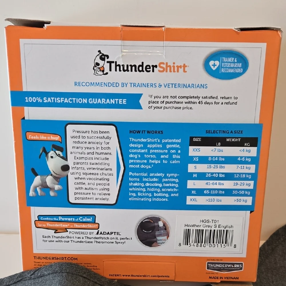 Thundershirt Heather Gray Calming Dog Wrap • Size S • Like New